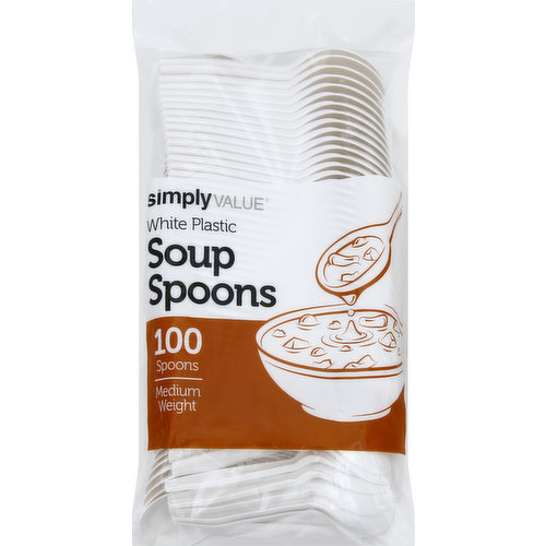 Simply Value Soup Spoons, White, Plastic, Medium Weight