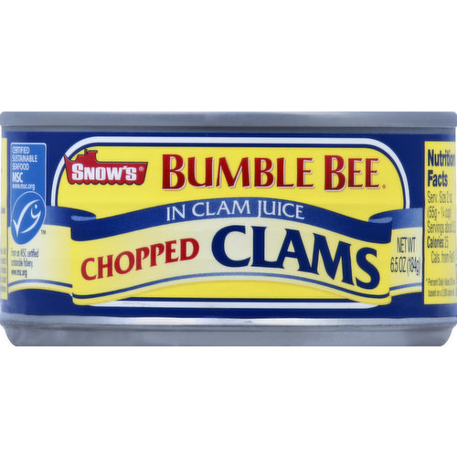 Bumble Bee Clams, In Clam Juice, Chopped