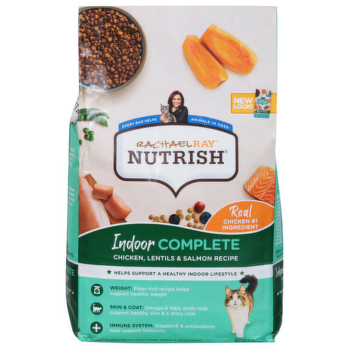Rachael Ray Nutrish Food for Cats, Natural, Chicken, Lentils & Salmon Recipe, Indoor Complete, Adult