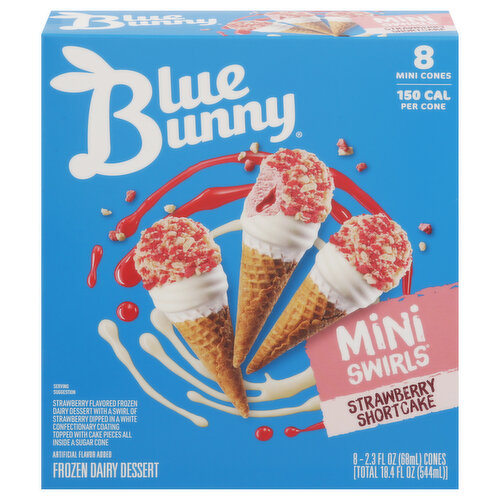 Blue Bunny Frozen Dairy Dessert, Strawberry Shortcake, Mini Cones