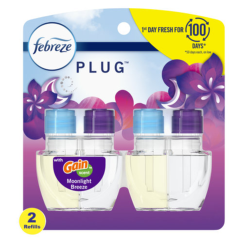 Febreze Odor-Fighting PLUG Air Freshener Refill, Gain Moonlight Breeze, (2) .87 fl. oz. Oil Refills