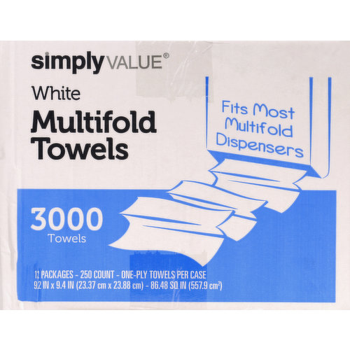 Simply Value Towels, Multifold, White, One Ply