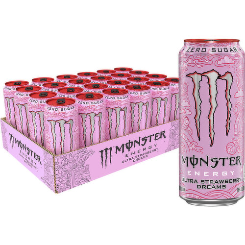 Monster Energy Ultra Monster Energy Ultra, Strawberry Dreams, Sugar Free Energy Drink, 24 Pack - 16 Fl Oz