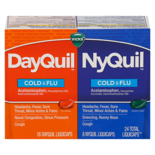 Vicks Cold & Flu, Multi-Symptom Relief/Nighttime Relief, LiquiCaps