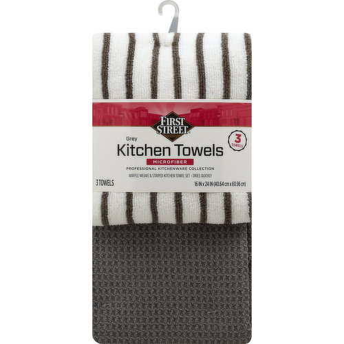 FIRST STREET Kitchen Towels, Grey, Microfiber