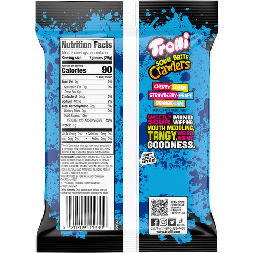 Trolli Gummi Candy, Sour Brite, Crawlers