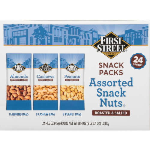 First Street Snack Nuts, Roasted & Salted, Assorted, Snack Packs