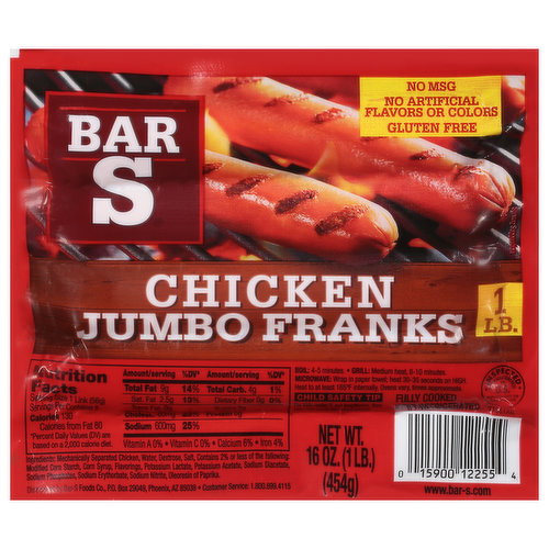 Bar S Franks, Jumbo, Chicken