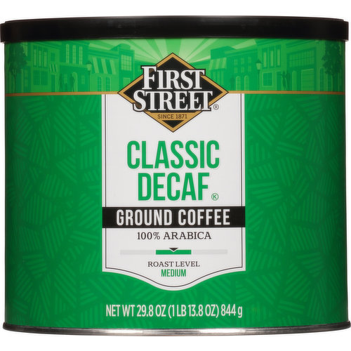 First Street Coffee, 100% Arabica, Ground, Medium, Classic Decaf