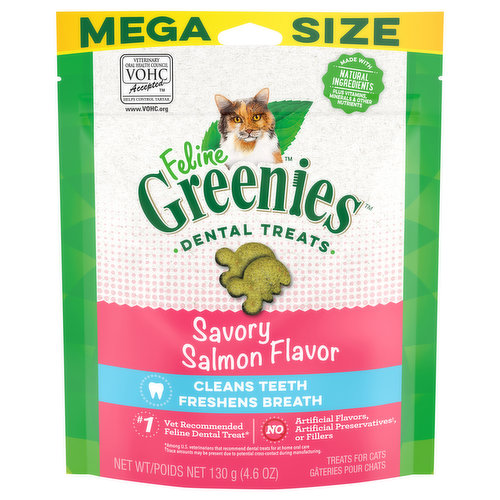 Feline Greenies Treats for Cats, Savory Salmon Flavor, Mega Size