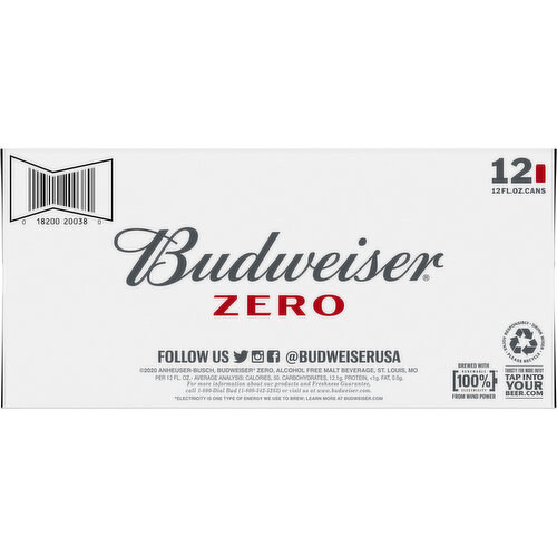 BUDWEISER ZERO Budweiser Zero Beer, 12 Pack 12 fl. oz. Cans