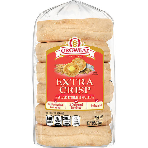 Oroweat Oroweat Extra Crisp English Muffins, 6 count, 12.5 oz