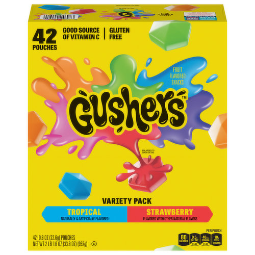 Gushers Fruit Flavored Snacks, Tropical/Strawberry, Variety Pack