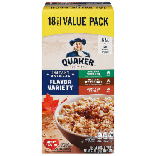 Quaker Instant Oatmeal, Flavor Variety, Value Pack, 18 Pack