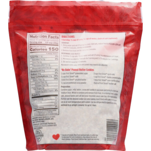 First Street Oats, 100% Whole Grain, Quick Cook