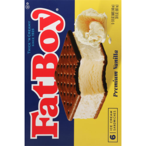 FatBoy Ice Cream Sandwiches, Premium Vanilla