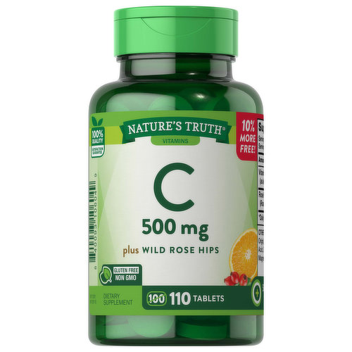 Nature's Truth Vitamin C, 500 mg, Plus Wild Rose Hips, Tablets
