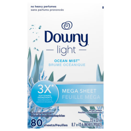 Downy Dryer Sheets, Ocean Mist, Mega Sheet