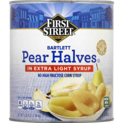 First Street Pear Halves, in Extra Light Syrup, Bartlett