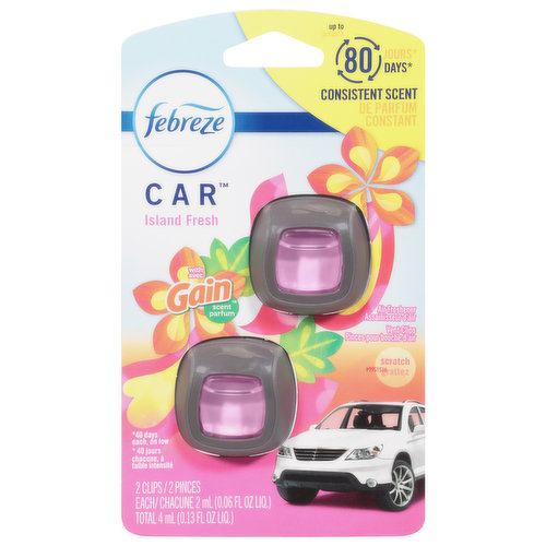 Febreze Car Air Freshener, 4 Pack with Gain Original and Island Fresh Scents