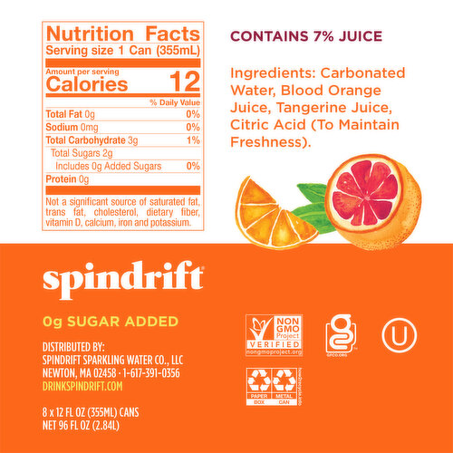Spindrift Unsweetened Blood Orange Tangerine Sparkling Water
