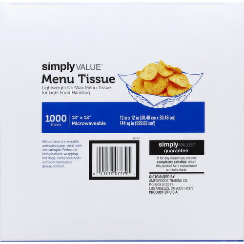 Simply Value Menu Tissue, Microwaveable
