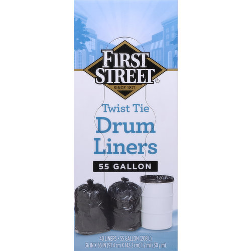 First Street Drum Liners, Twist Tie, 55 Gallon