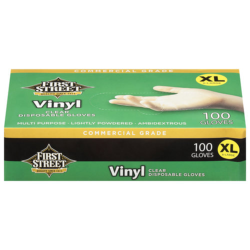 First Street Gloves, Disposable, Clear, Vinyl, X-Large