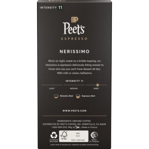 Peet's Coffee, 100% Arabica, Espresso, Dark Roast, Nerissimo, Aluminum Capsules