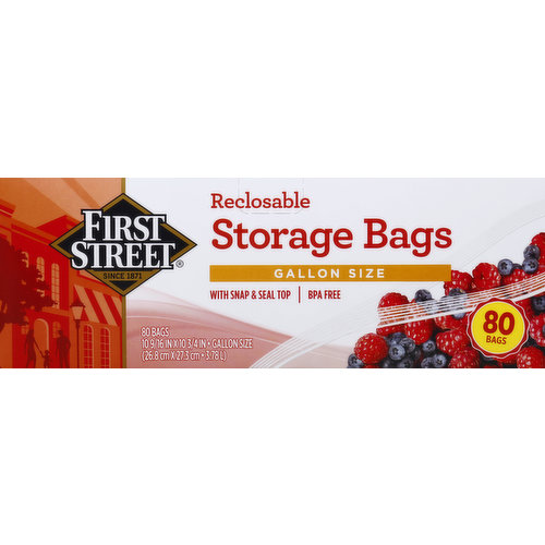 First Street Storage Bags, Reclosable, Gallon Size