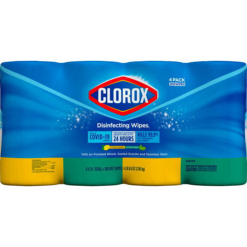 Clorox Disinfecting Wipes, Crisp Lemon, Clorox Wipes Fresh Scent, 4 Pack