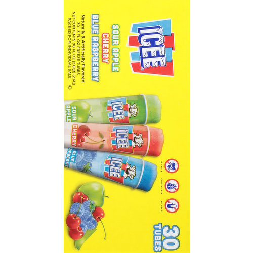 Icee Freeze Tubes, Sour Apple/Cherry/Blue Raspberry