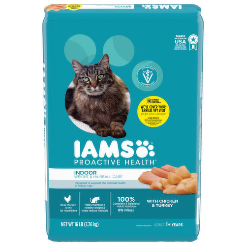 IAMS Cat Nutrition, Premium, Indoor, Weight & Hairball Care, Chicken & Turkey, Adult 1+ Years