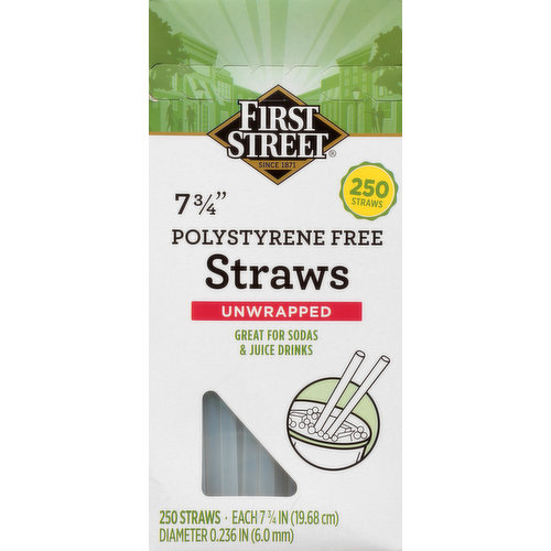 First Street Straws, Polystyrene Free, Unwrapped, 7.75 Inch