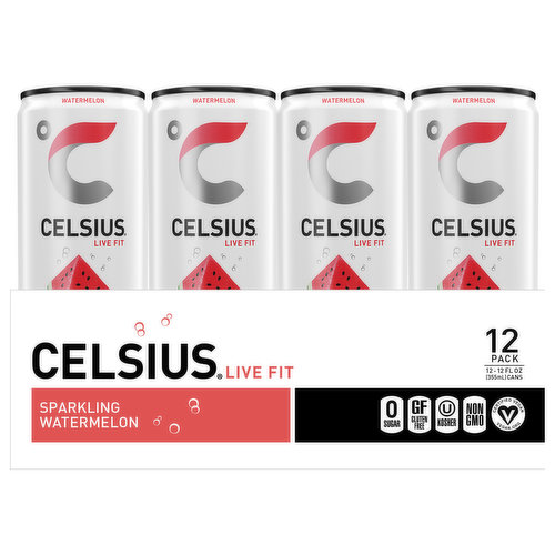 Celsius Energy Drink, Watermelon, Sparkling, 12 Pack