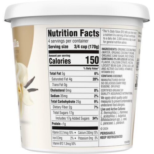 So Delicious Dairy Free Coconut Vanilla Yogurt Alternative