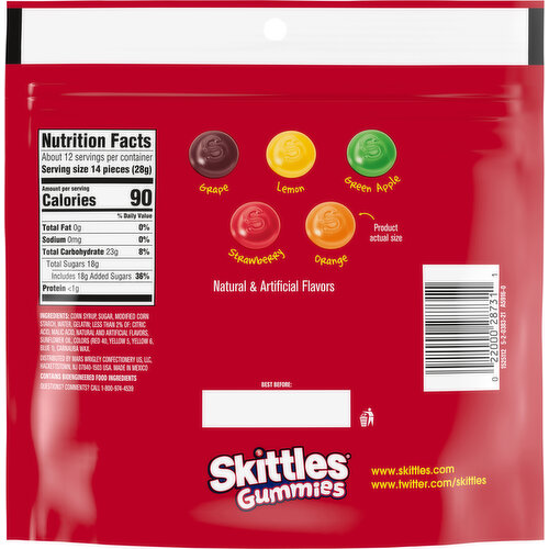 Skittles Gummies Soft Candy, Original, Sharing Size 