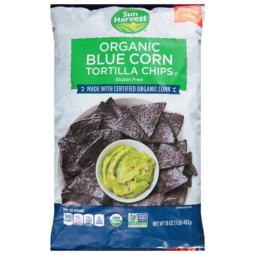 Sun Harvest Tortilla Chips, Organic, Blue Corn