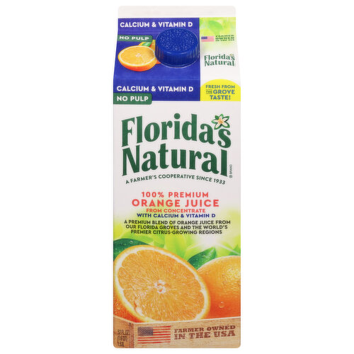 Florida's Natural 100% Juice, Premium, Orange, No Pulp