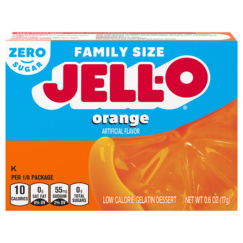 Jell-O Gelatin Dessert, Low Calorie, Zero Sugar, Orange, Family Size