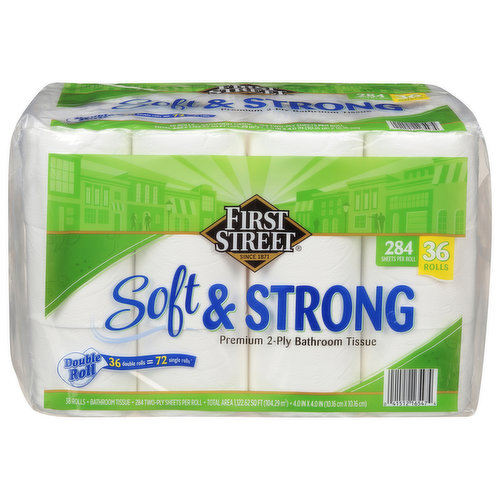 First Street Bathroom Tissue, Soft & Strong, Premium, Double Rolls, 2-Ply