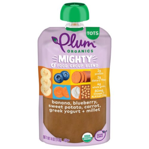 Plum Organics Mighty 4® Banana, Blueberry, Sweet Potato, Carrot, Greek Yogurt & Millet 4oz Pch