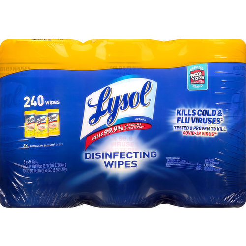 Lysol Disinfecting Wipes, Lemon & Lime Blossom Scent, 3 Pack