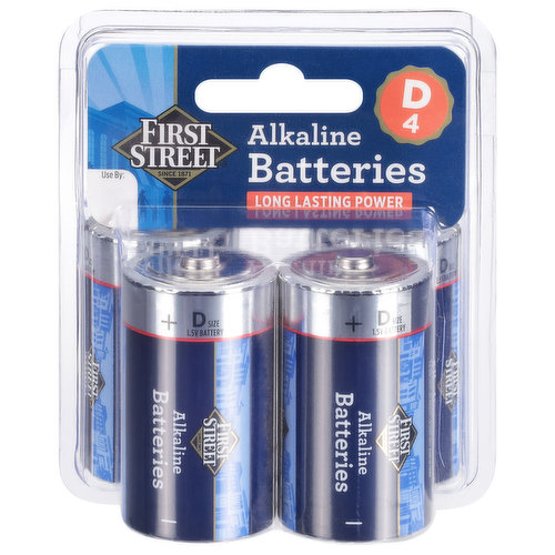 First Street Batteries, Alkaline, D, 1.5V, 4 Pack