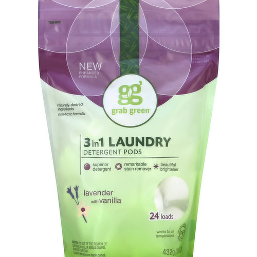 Grab Green Laundry Detergent Pods, 3in1, Lavender with Vanilla