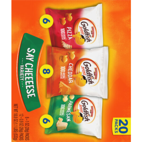 Goldfish Snack Crackers, Baked, Assorted, Say Cheeeese Variety, 20 Packs