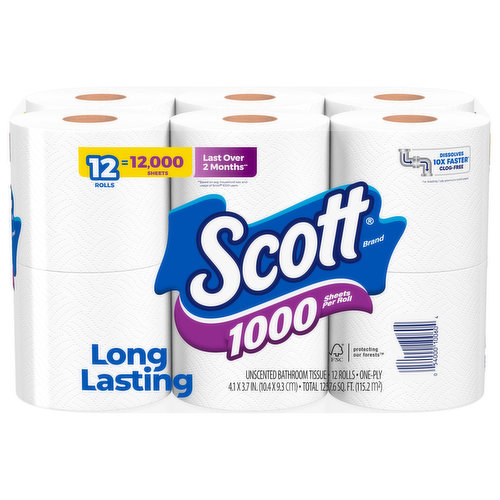 Scott Bathroom Tissue, Unscented, 1-Ply