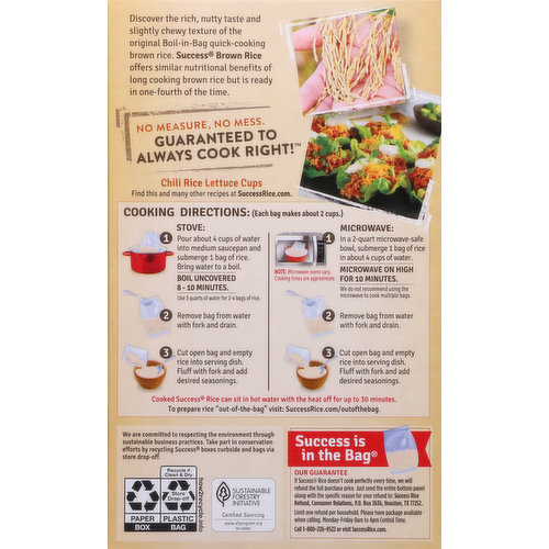 Success Brown Rice, Whole Grain, Boil-in-Bag