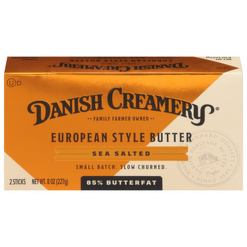Danish Creamery Butter, European Style, Sea Salted, 85% Butterfat