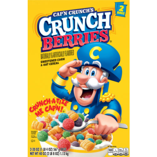 Cap'n Crunch Cereal, Sweetened Corn & Oat, Crunch Berries